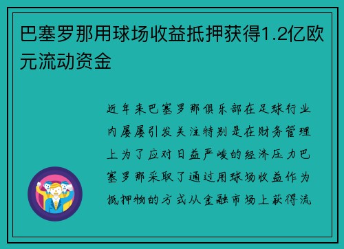 巴塞罗那用球场收益抵押获得1.2亿欧元流动资金